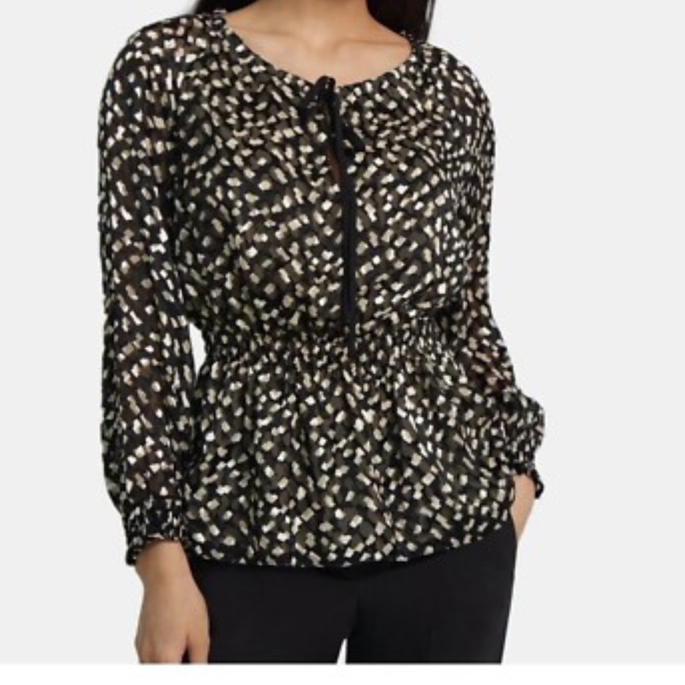 THEORY Silk &.Rayon Burnout Velvet Long‎ Sleeve Blouse Size L